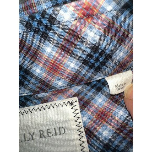 Billy Reid Mens Sz M Plaid Button Up Cotton Shirt‎ Standard Cut Red White Blue - Picture 6 of 7